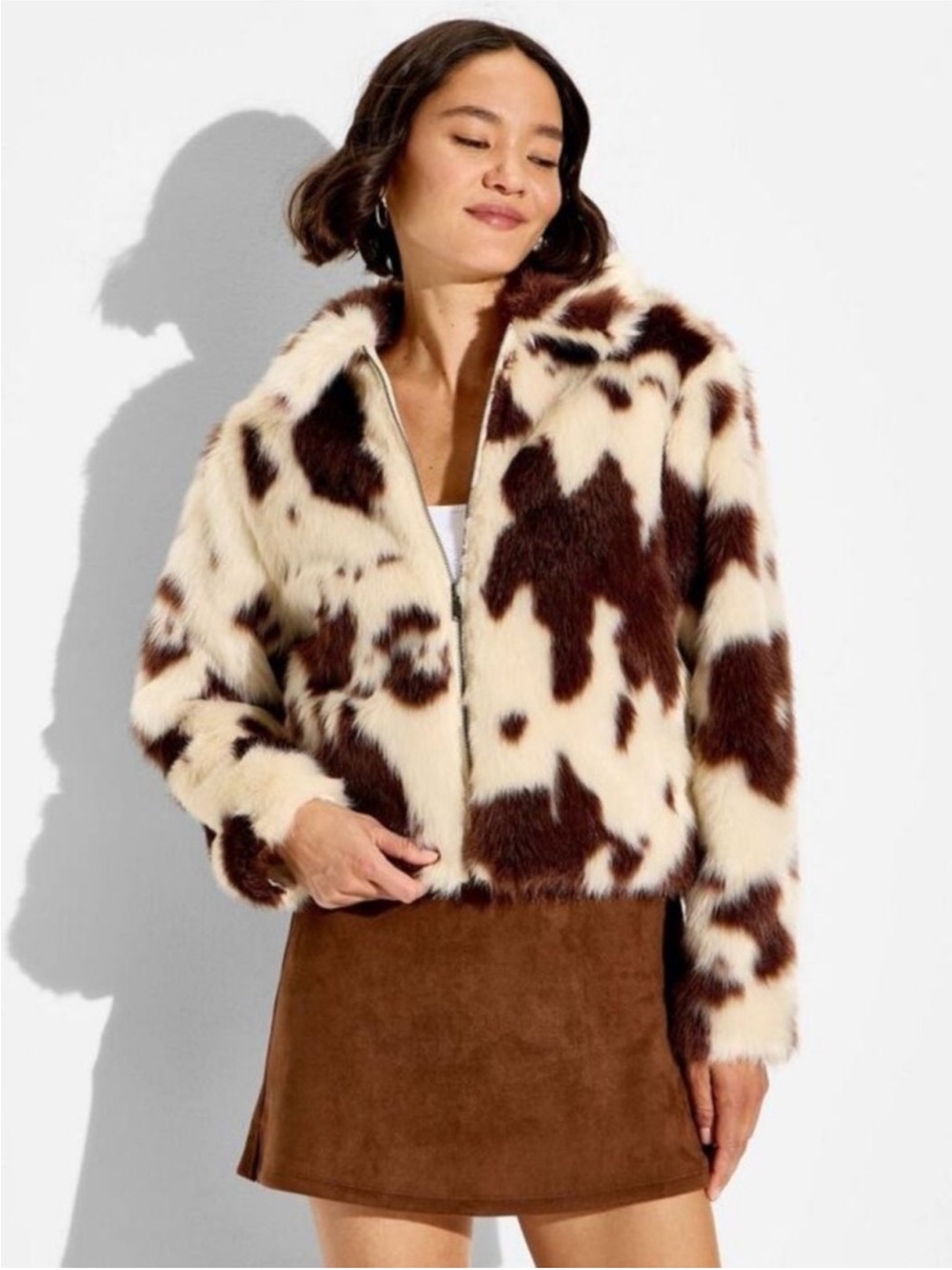 Wild Fable Women’s Faux Fur Jacket - Brown Cow Print Size Medium NWT